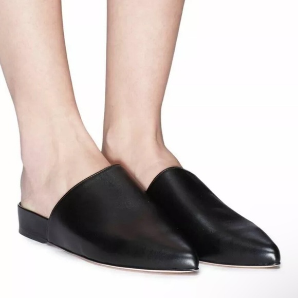 Stuart Weitzman Shoes - Stuart Weitzman Studio Pointy Toe Flat Mule Leather Black Size 7.5